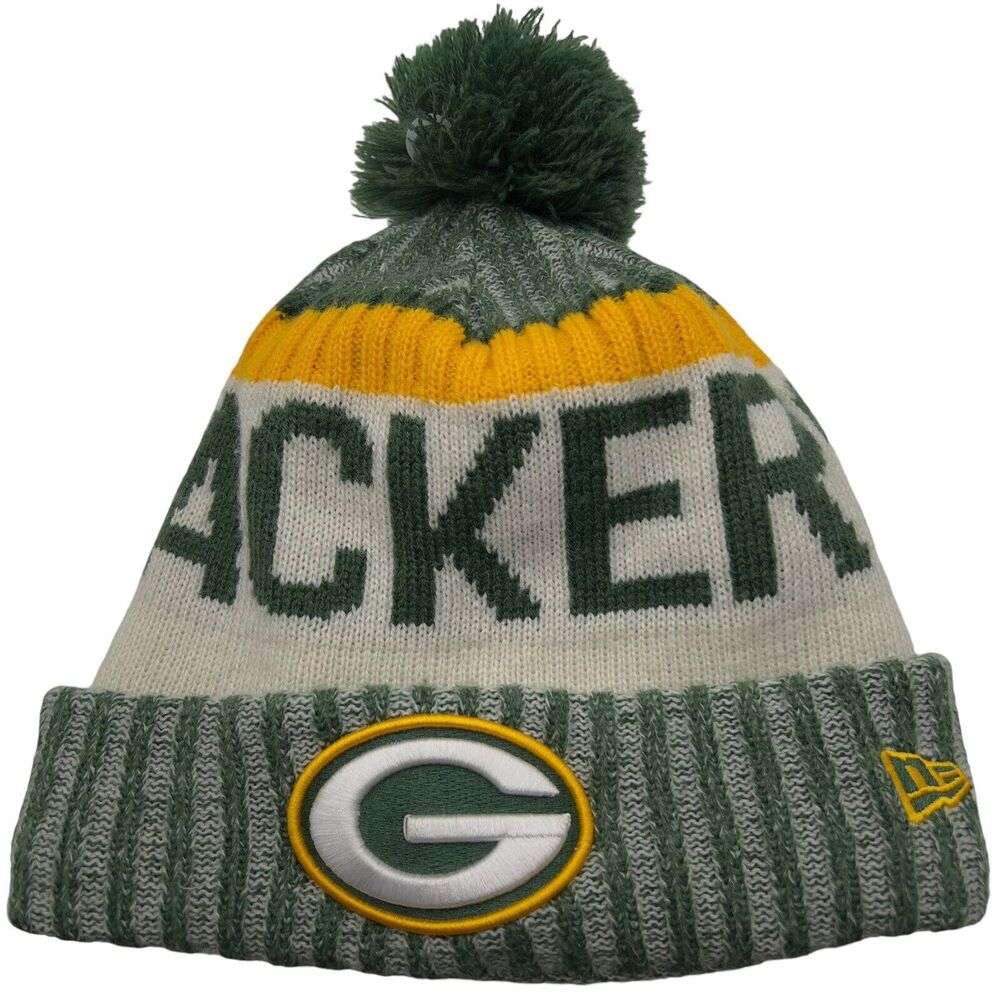 New Era Green Bay Packers Hat Cap Beanie NFL Sideline Winter Knit One Size Green